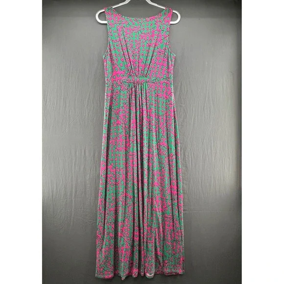Boden Pink Green Floral Jersey Maxi Dress Empire Waist WH605 Womens US 12R - Picture 2 of 7